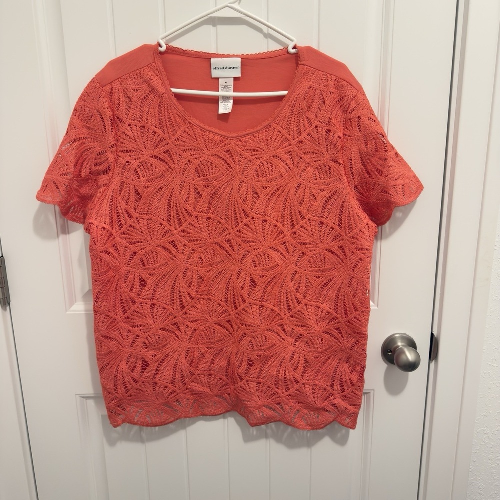 Alfred Dunner Women's Coral Blouse Lace Overlay Size XL